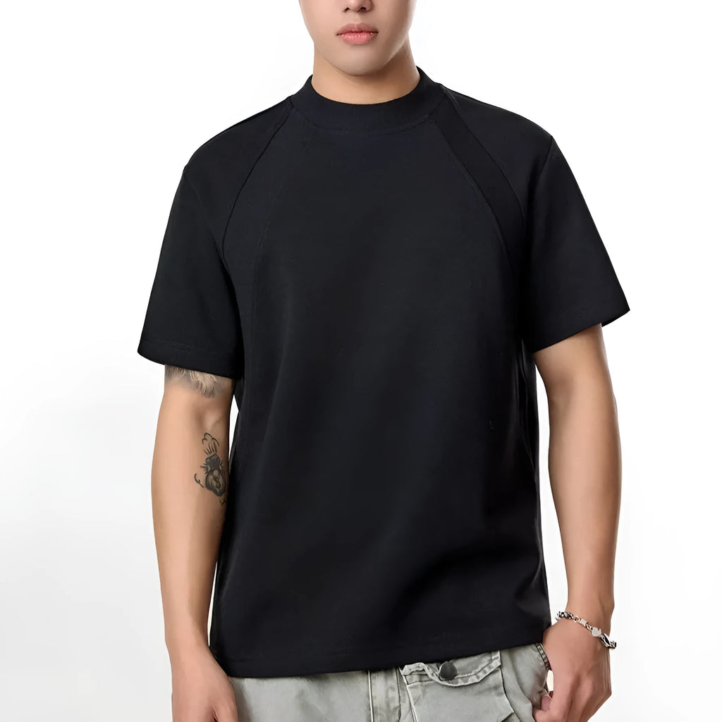 Loose fit short sleeve top with air layer stitching detail in grey.