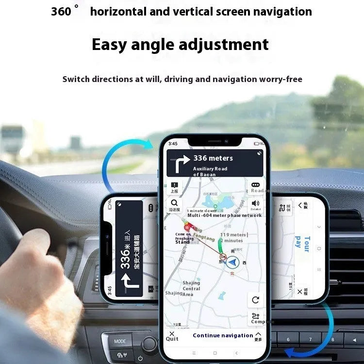 Magnetic car wireless charger mobile phone holder in black X-16 attached to a car vent bracket