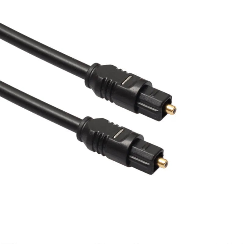 Black Toslink fibre optic audio cable with square connectors, 2m length