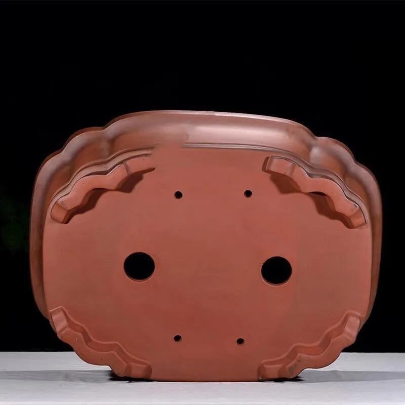 Antique Chinese style purple clay rectangular flowerpot with decorative tree and fruit motifs measuring 71cm long
