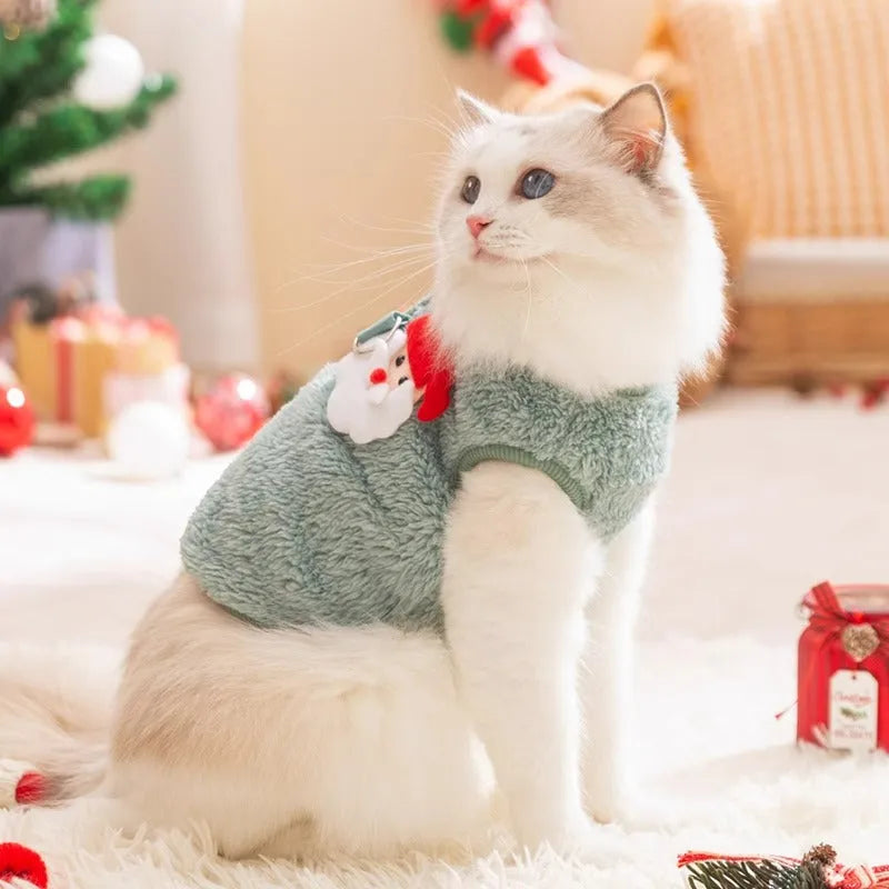 Plush warm dog coat jacket for small breeds, fleece material, Santa Claus design, sizes S and XS