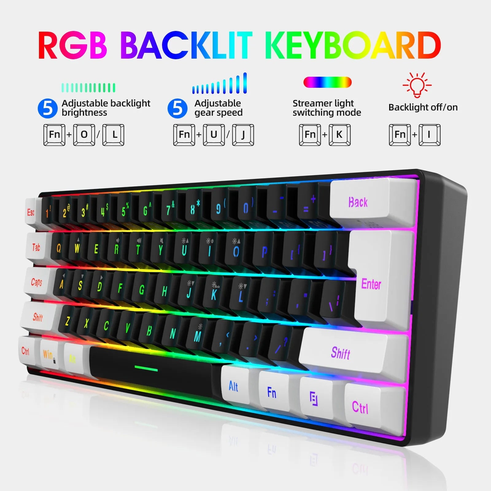 V700WB white and black keyboard and mouse suit with colour backlight for gaming or office use