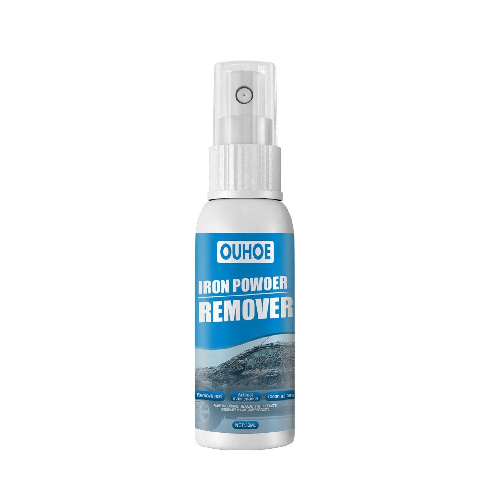 Automotive iron powder rust remover spray bottle in 30ml or 100ml size with blue sponge or towel applicator