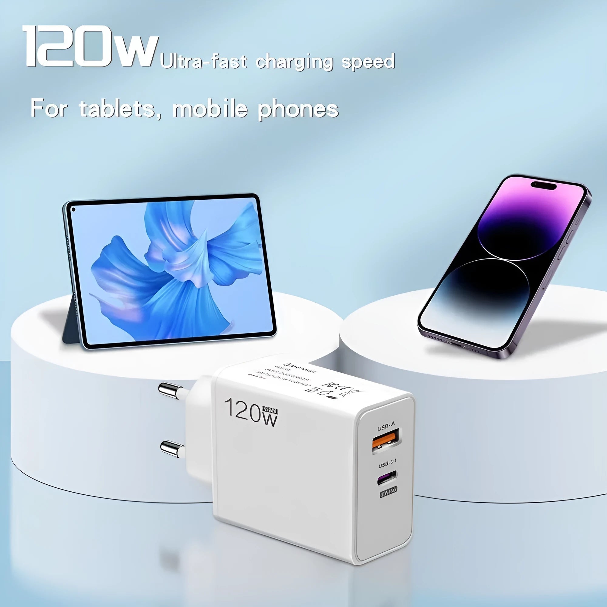 White fast charge mobile phone charger with Type-C interface and British standard plug