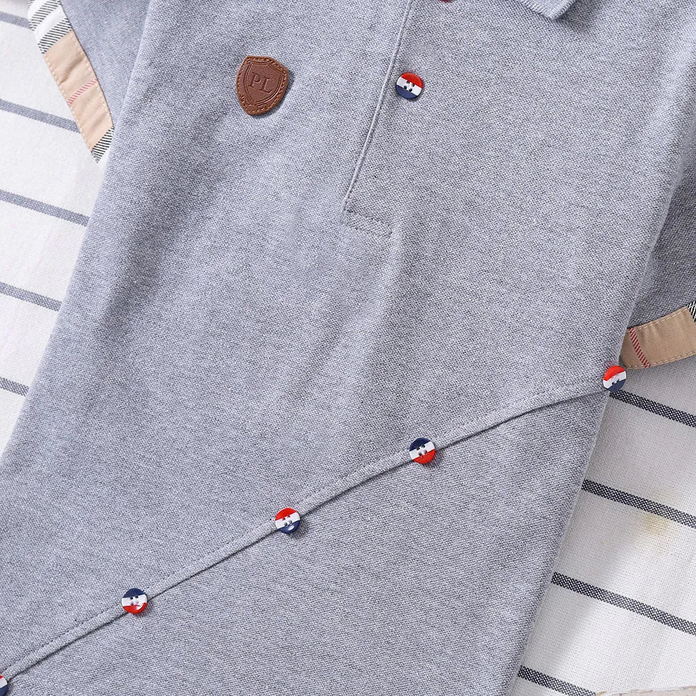 Boys' solid colour cotton t-shirt in red, navy blue, grey, and white sizes 90-130cm