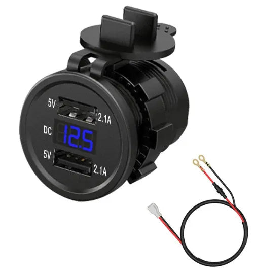 Snap-on waterproof motorcycle USB fast car charger with blue light indicator