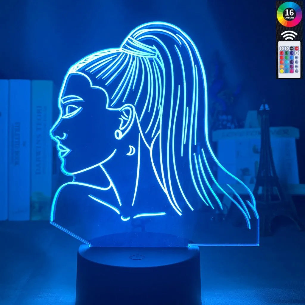 A European-style 3D acrylic night light on a colourful black base, showing its dimensions and translucent material.
