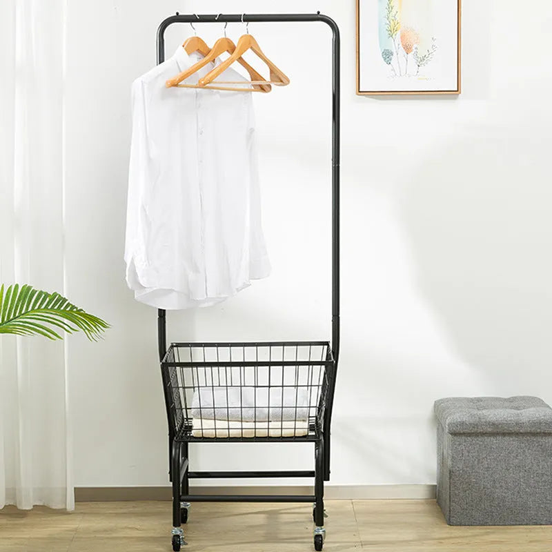 White iron single rod pulley storage car for hanging clothes hangers and racks