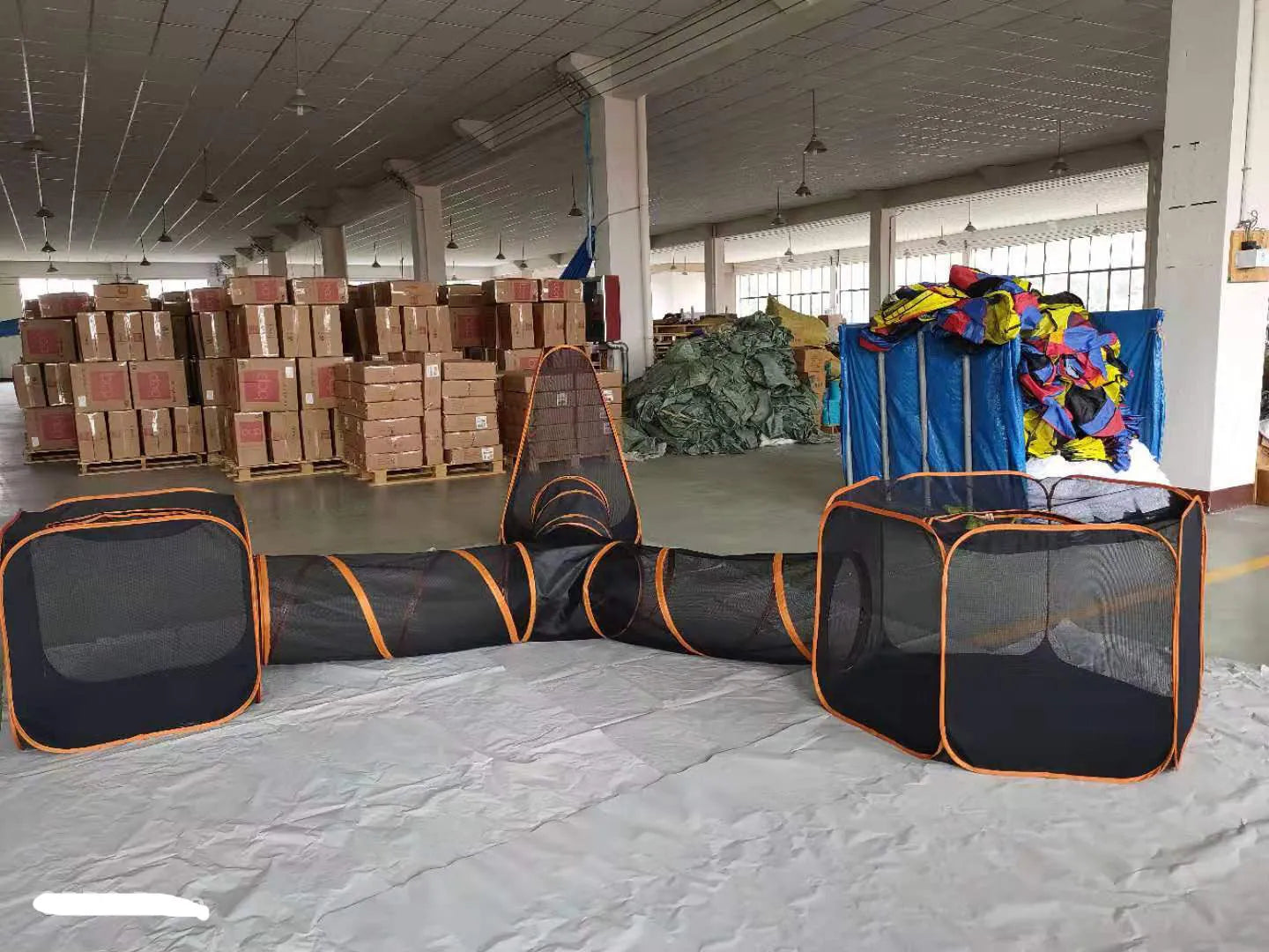 Pet folding toy outdoor game channel fence in black mesh fabric with 6 piece set showing square configuration