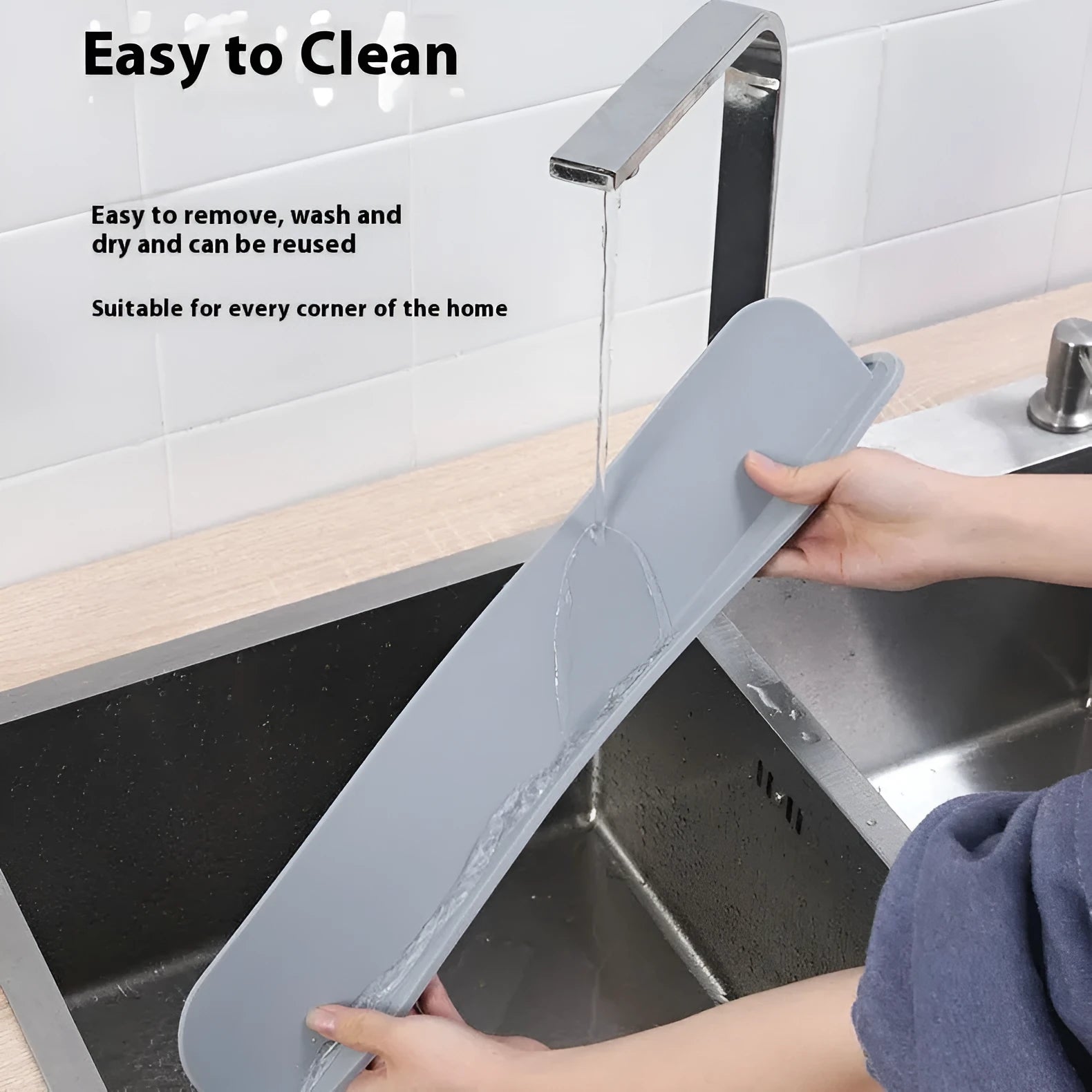 Silicone kitchen sink water blocking plate splash guard in grey blue or black