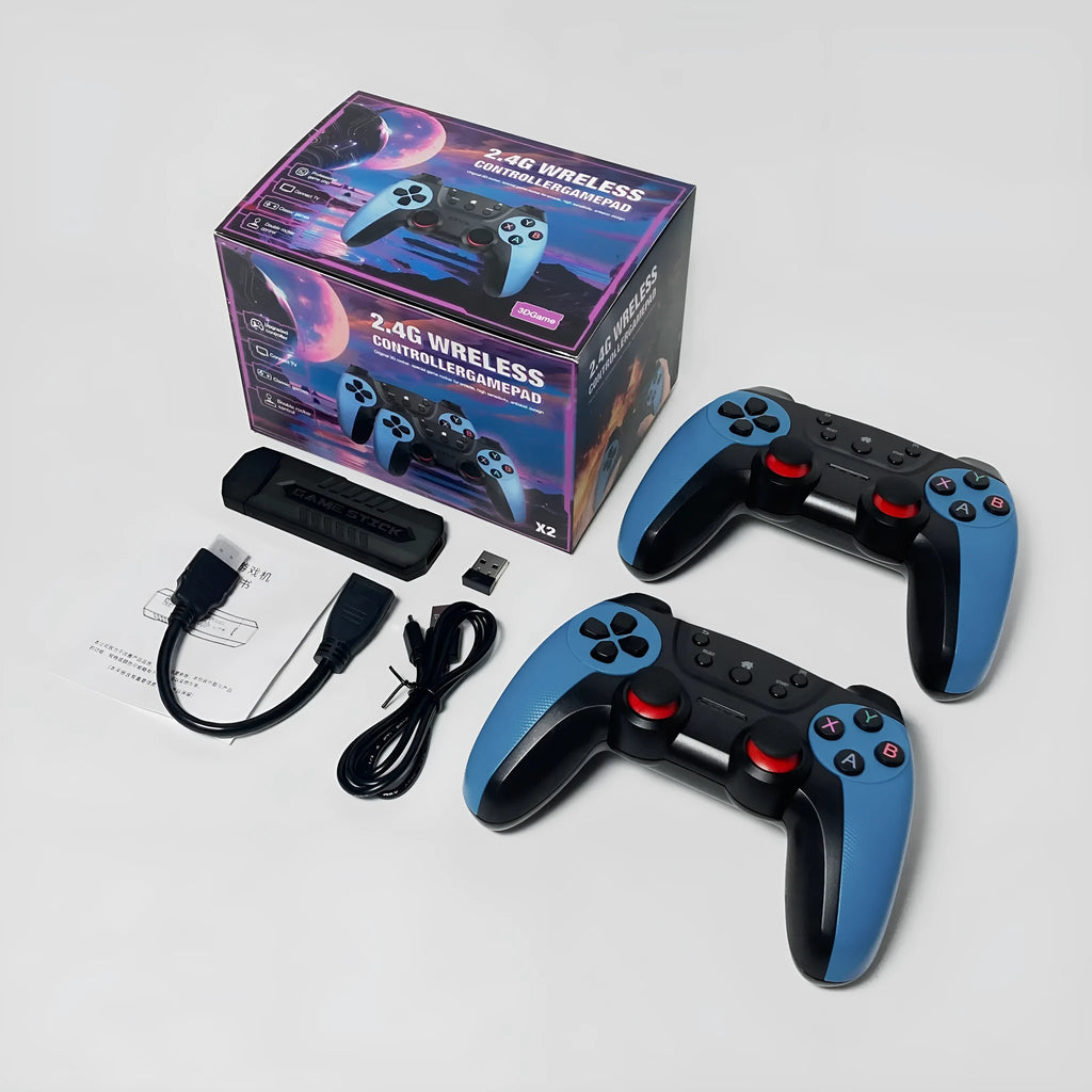 X2 Blue game console with HDMI, two wireless controllers, USB charging cable and TF card, 16x10x12cm