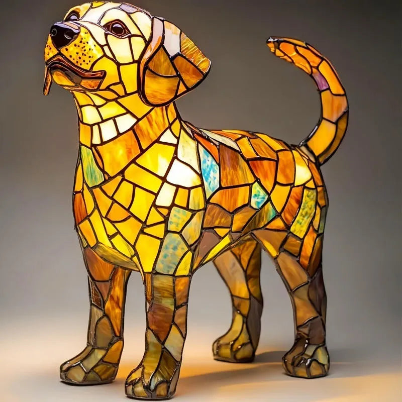 Resin golden retriever standing LED night lamp modern art carving 19x16x18 cm