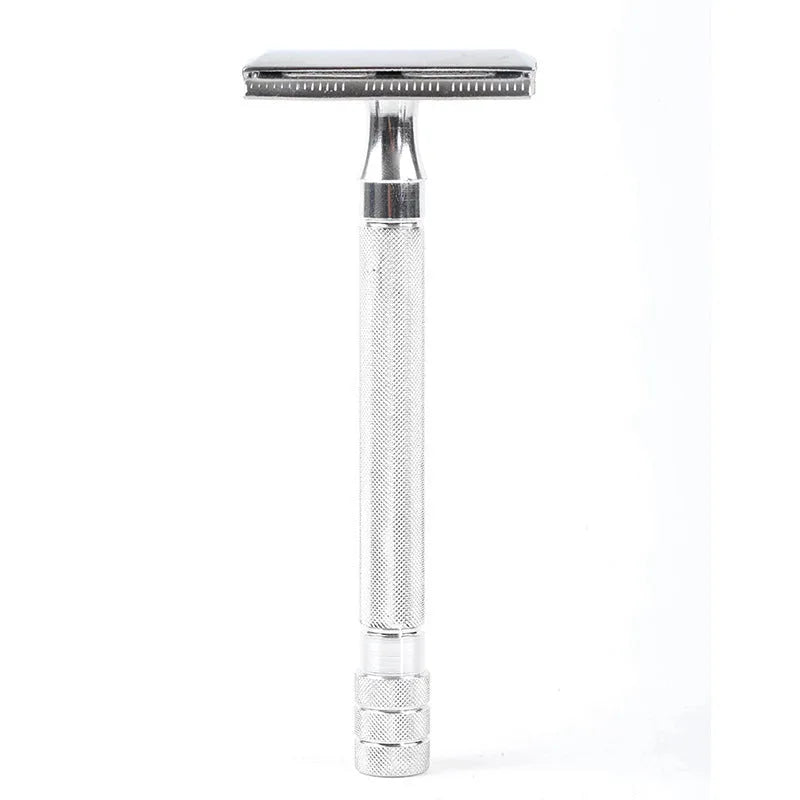 Traditional manual shaving razor scraper with brush combination set in black or silver colour