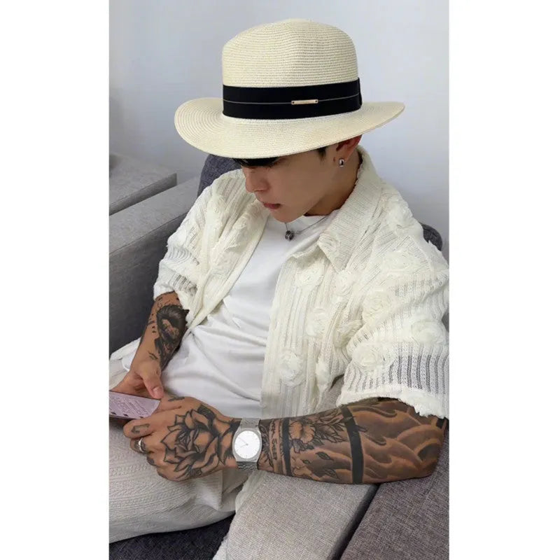 Men's loose fit short-sleeved shirt with a heavy industry floral print in milky white.
