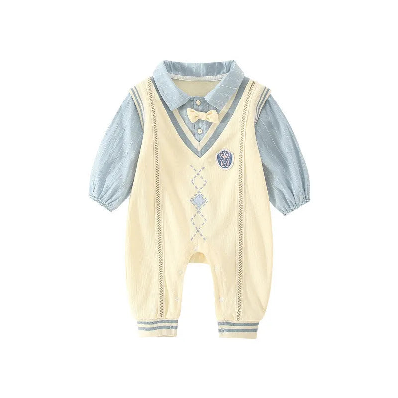 Unisex cotton pullover rompers jumpsuit in light blue with long sleeves suitable for spring autumn