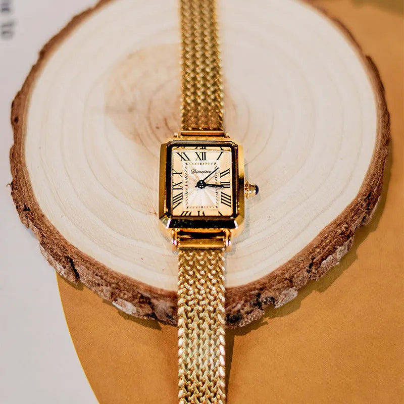 Rectangular Milan mesh strap women's watch in silver with steel band and 30m water resistance