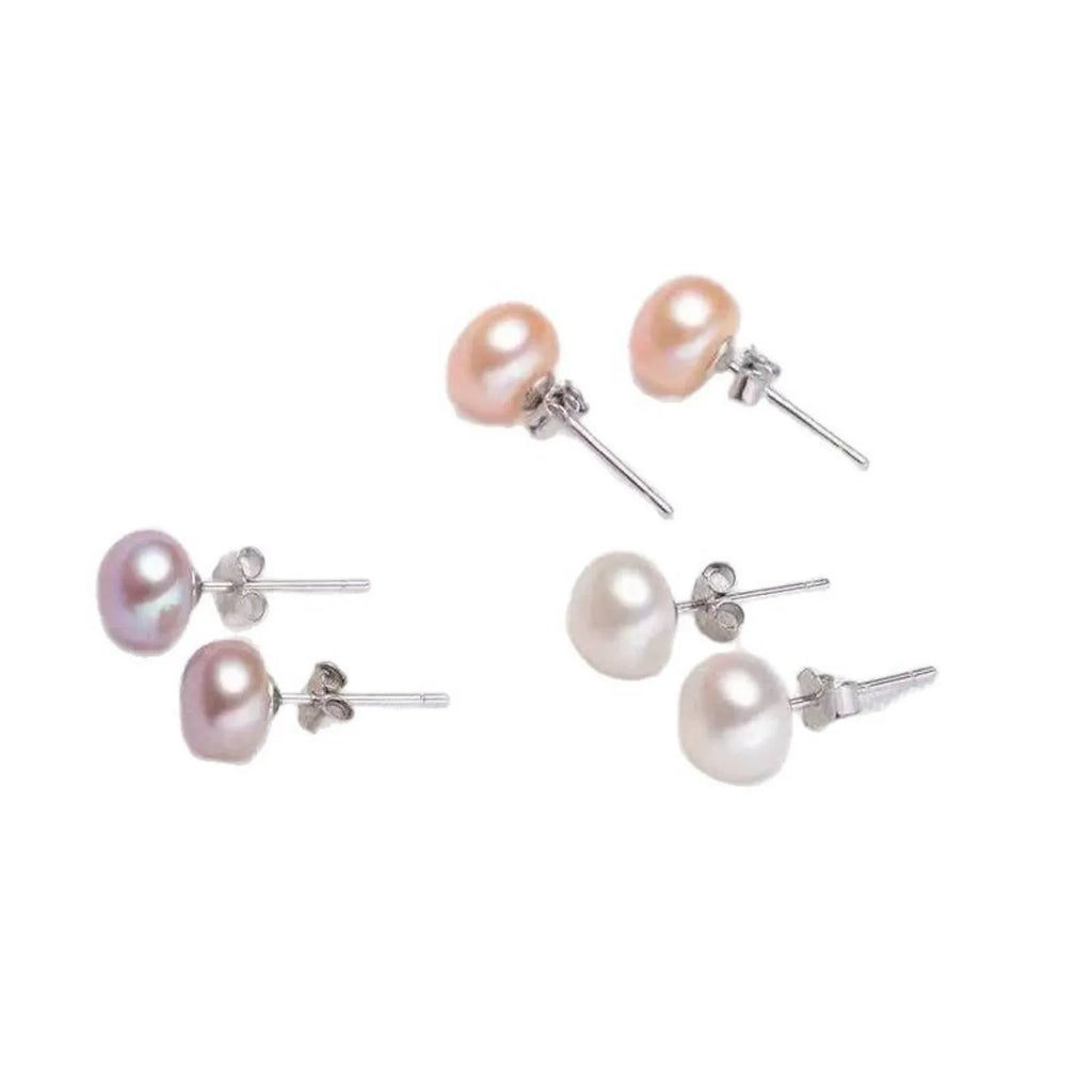 S999 sterling silver stud earrings with 10mm white freshwater cultured pearl
