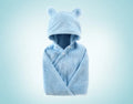 Soft cotton baby care hooded bath towel 65x110cm in pink with hood and border detail