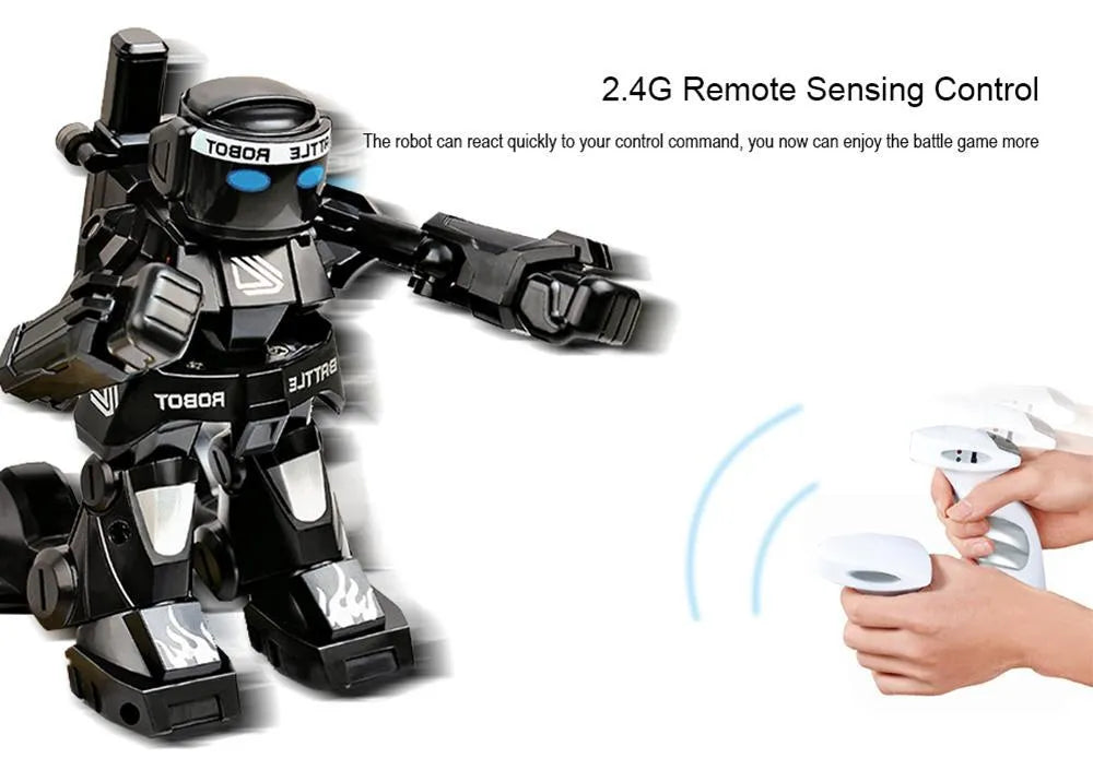 Mini RC battle robot 777-615 with remote control, sound and light effects, plastic body, 7x6.5x9.5cm