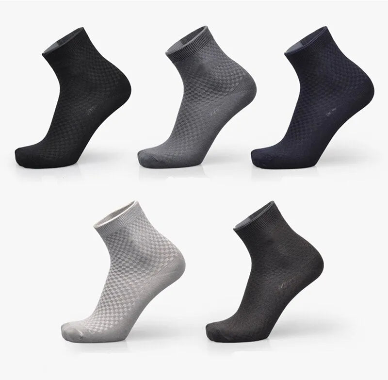 Men's bamboo fibre business socks in a small square pattern, shown in silver grey colour.