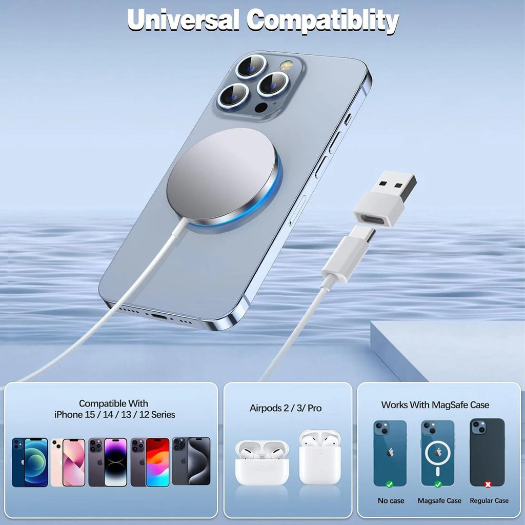 White single magnetic wireless charger for mobile phone, universal style, 1pc pack