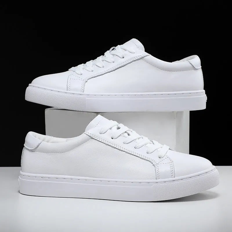 Men's summer sports leather sneakers low-top board shoes white black and white all black sizes 35-47