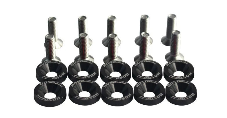 Car modification gasket screw set showing 10 pieces in eight different colours including black, red, blue and silver
