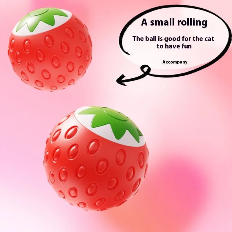 Self-Hi Relieving Stuffy Electric Cat Pet Toy strawberry rolling ball in green colour with ABS silicone surface