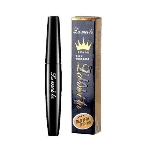 Thick waterproof mascara in black for volume and curl, smudge-proof formula