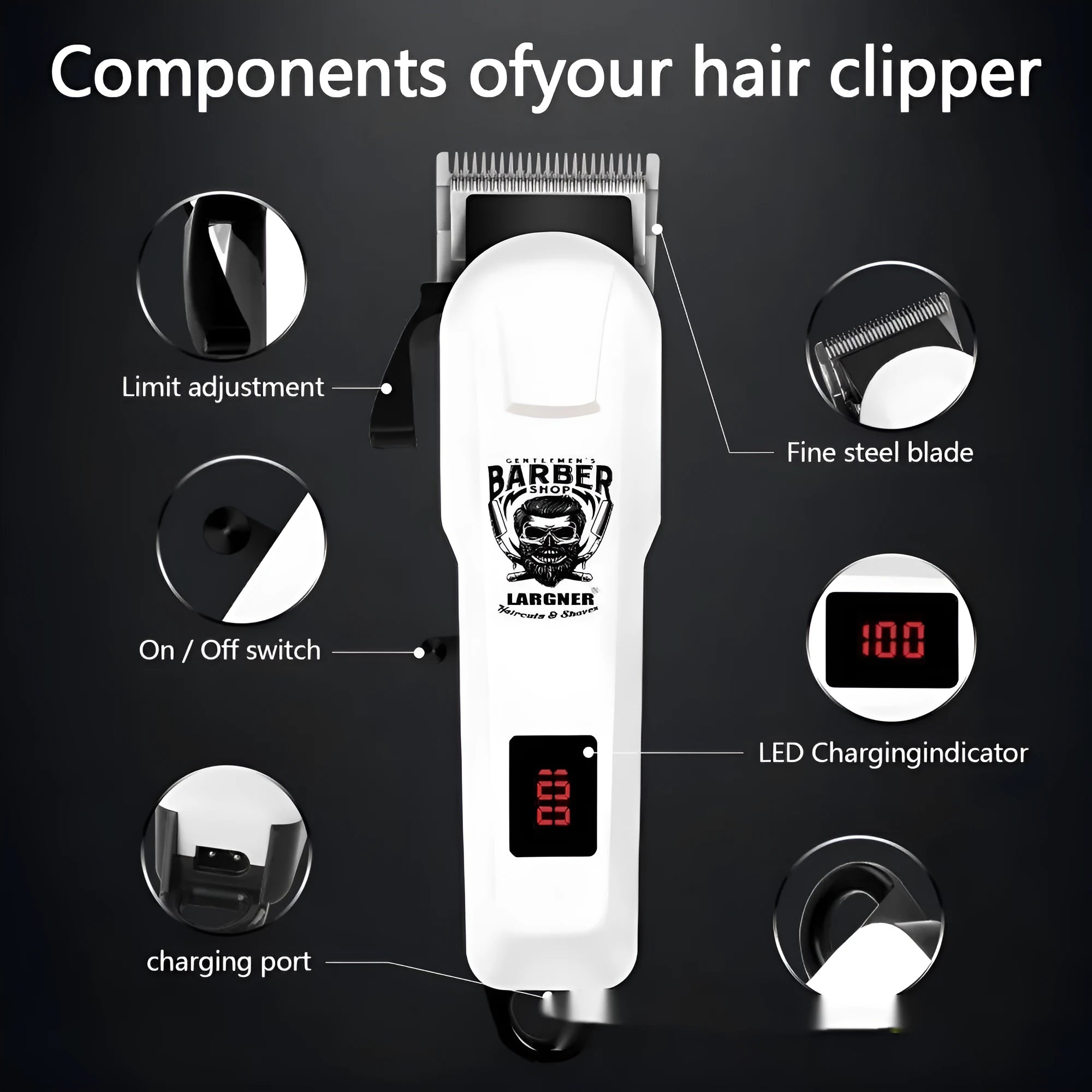 Rechargeable hair clipper with stainless steel cutter head and USB charging port