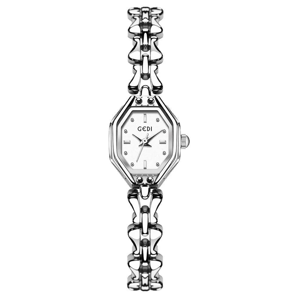 Luxury retro octagonal women's quartz watch with alloy strap and mineral glass dial in steel gold finish