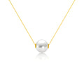 Pearl clavicle necklace with mother-of-pearl pendant in 18K gold finish on delicate chain