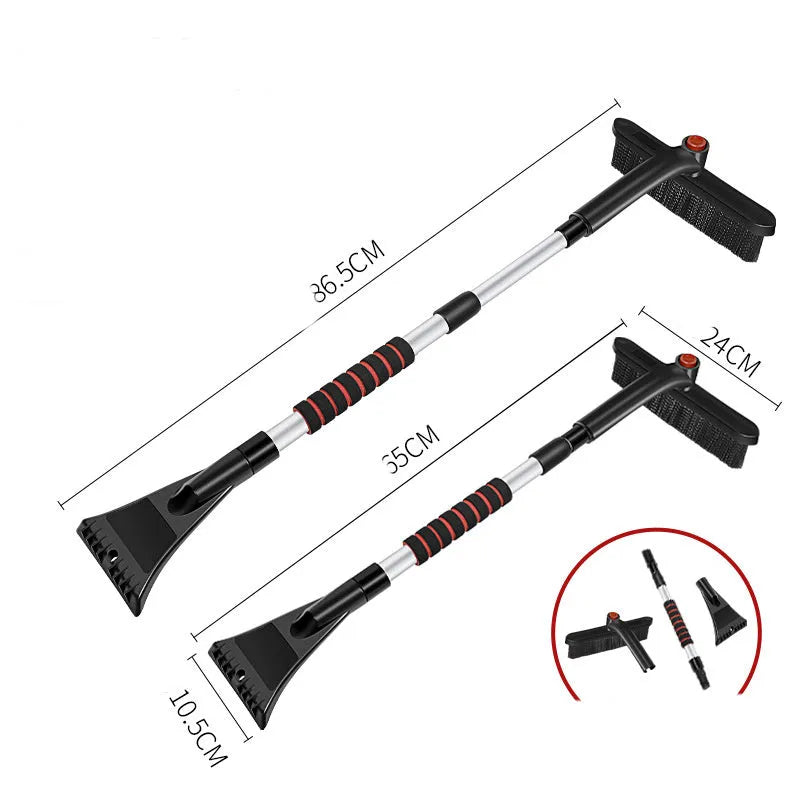 Black car deicing shovel and snow brush with ABS head and telescopic aluminium handle, 65 to 85.6 cm