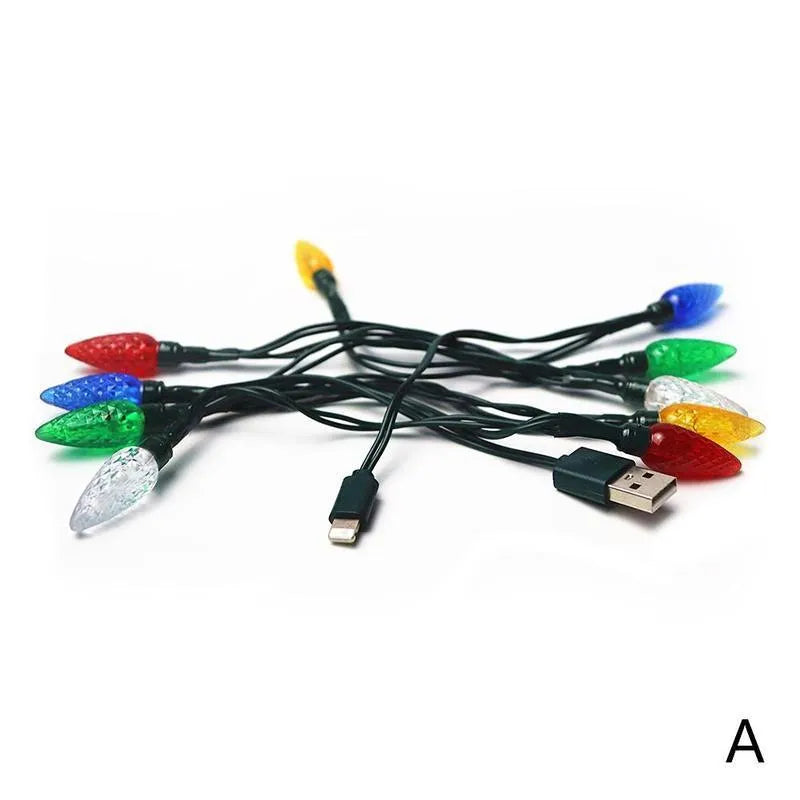 Green USB charging cable with 10 flashing LED lights for Christmas decoration and device charging