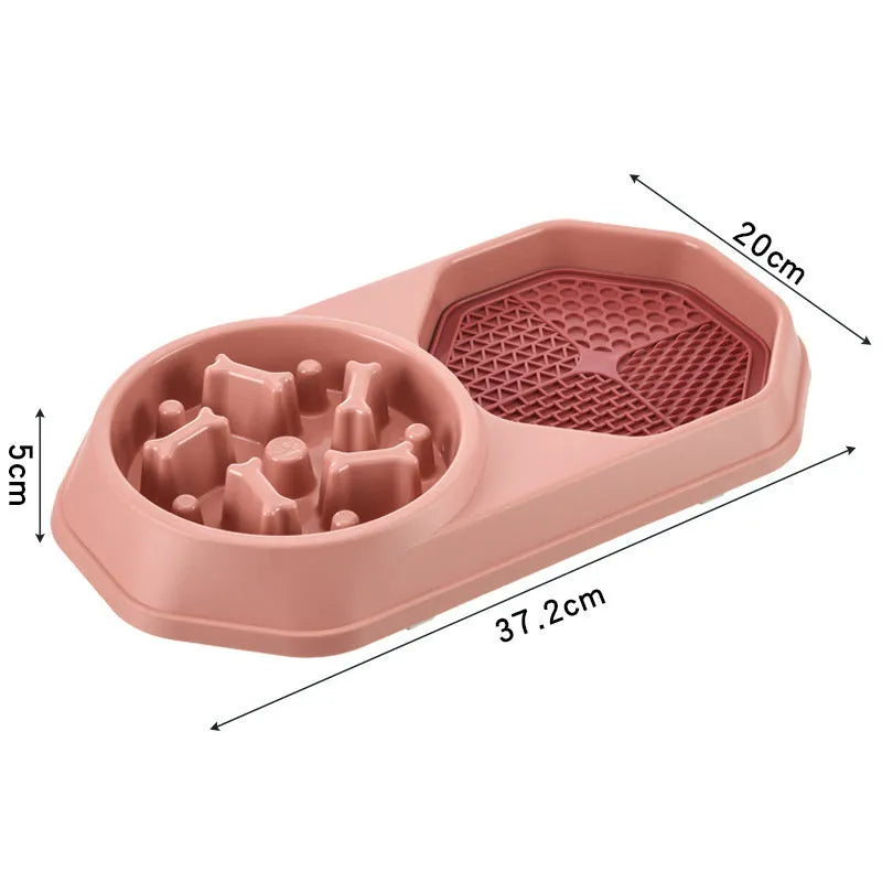 Blue interactive slow feeder dog bowl with puzzle design and non-slip base for small medium dogs