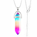 Six corner column pendant necklace with natural stone, alloy pendant and 46cm iron cross chain in a simple electroplated design