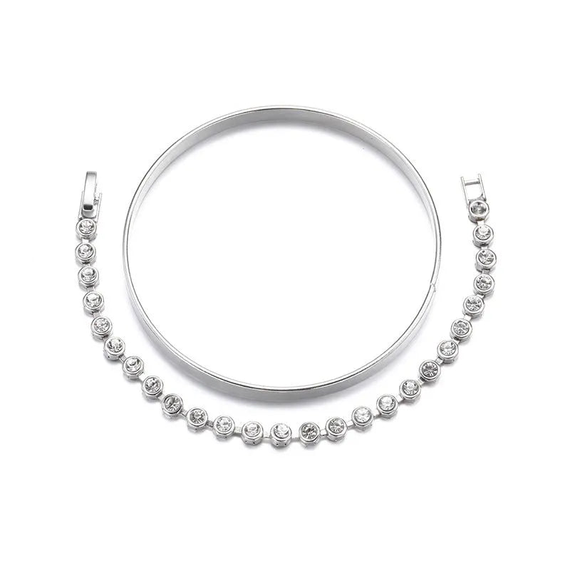 Retro zinc alloy drop shape geometric bracelet set for women gold and silver finish
