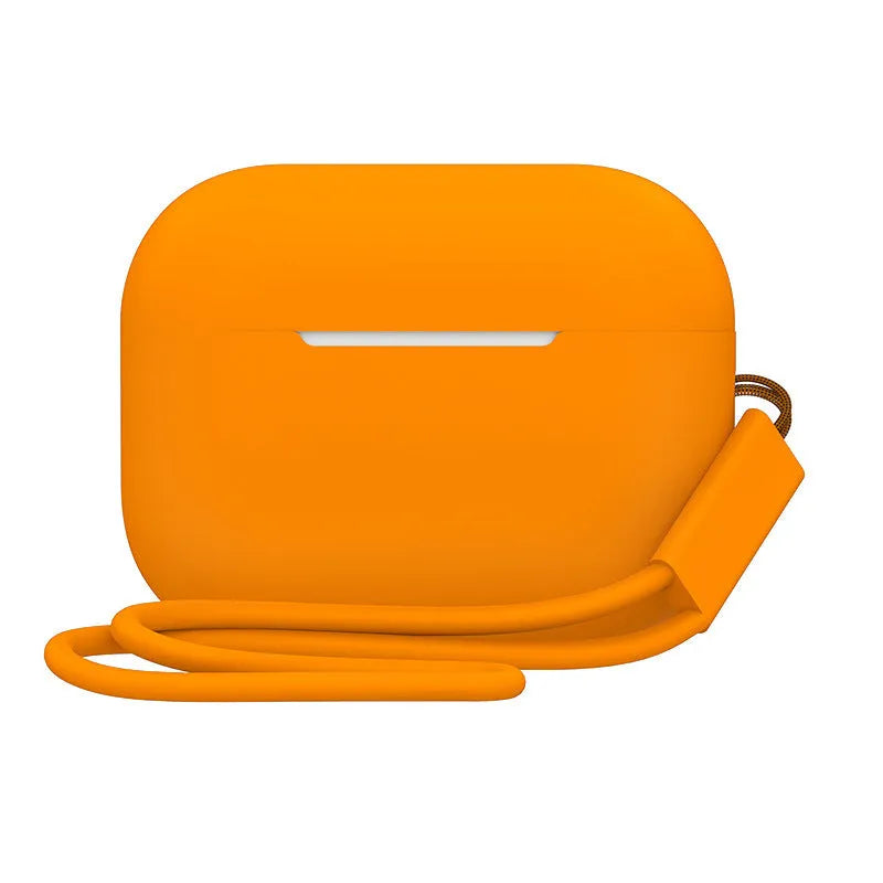 Silicone protective case cover for AirPods Pro 2 with attached lanyard, solid colour finish, 65x52x26mm