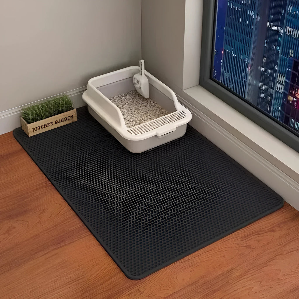 Cat litter mat double layer filter anti-bring out in black, 30x30 cm