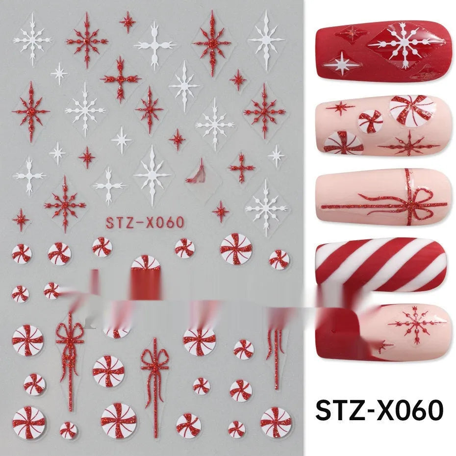 Cartoon-themed nail art sticker sheet with black and silver strip patterns and love motifs