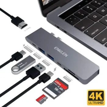 Aluminium USB-C multi-port adapter with SD card slot, HDMI, USB, and Thunderbolt ports