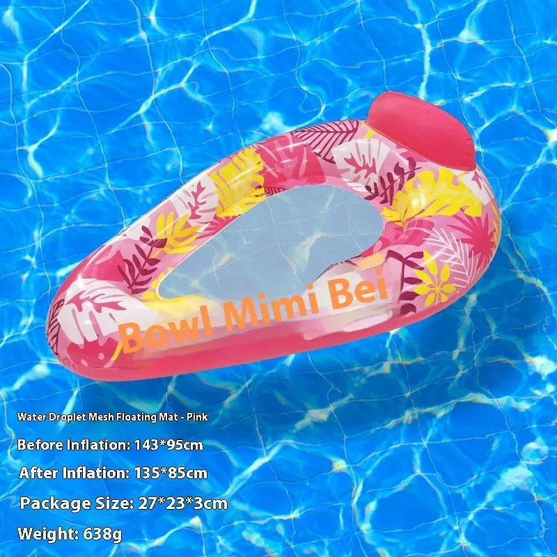 PVC inflatable floating row pool lounger in a mesh deck chair design with bright gradient colour wave.
