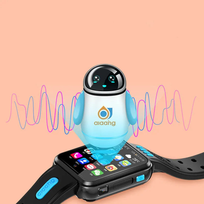 H1 children phone watch with 1.54 inch LCD screen and silicone wristband, black blue colour