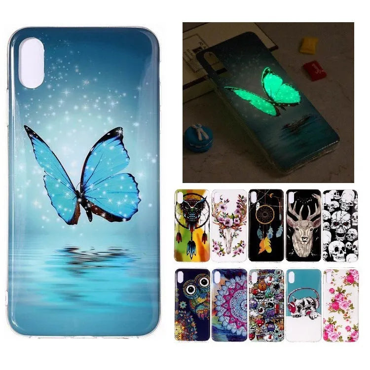 Luminous phone case with butterfly cartoon design for iPhone models