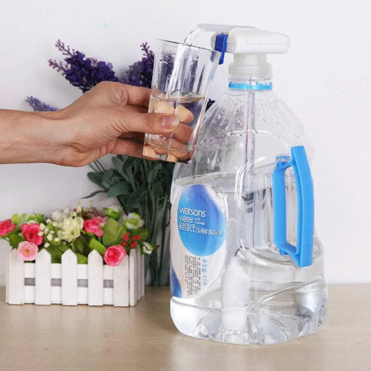 Manual electric pumping water device with blue pressure handle and PP silicone straw for dispensing beverages.