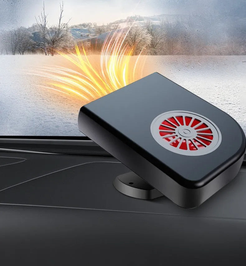Black compact vehicle-mounted heater for car defrosting and defogging with adjustable vents.