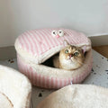 Causeway Braised Sandwich Cat Nest in pink, closed style with lid, 45cm diameter