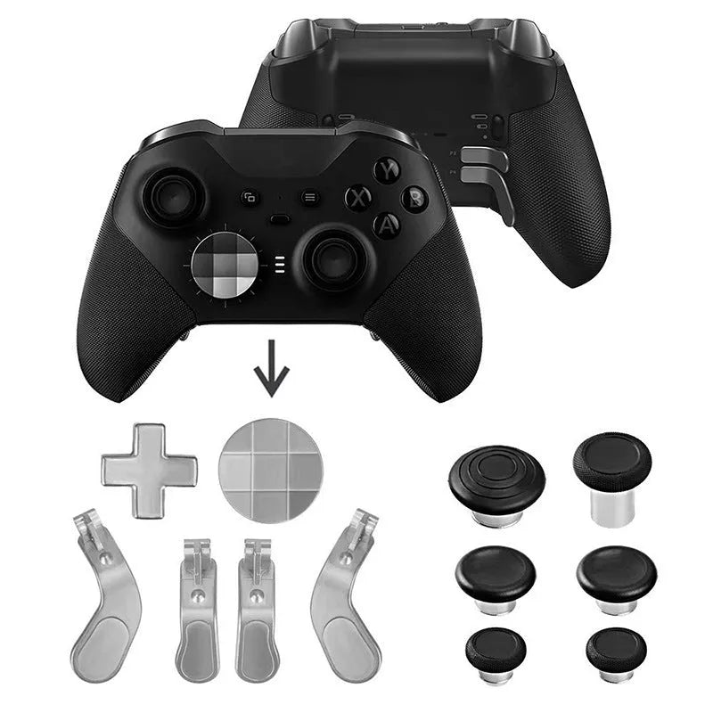 Xbox Elite 2 controller metal rocker thumbsticks and cross key replacement kit in blue with tools and storage bag