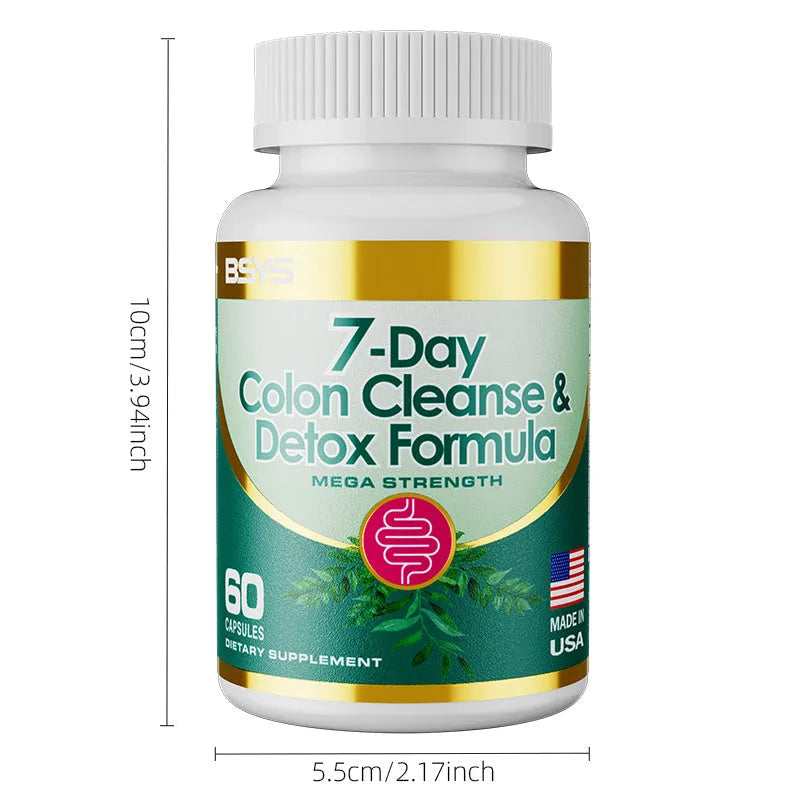 Bottle of 7-day colon cleanse and detox formula capsules for digestive wellness