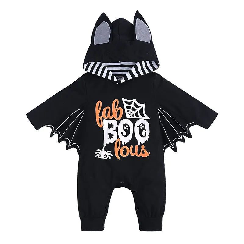 Baby cotton batwing sleeve jumpsuit neutral unisex hooded romper autumn Halloween